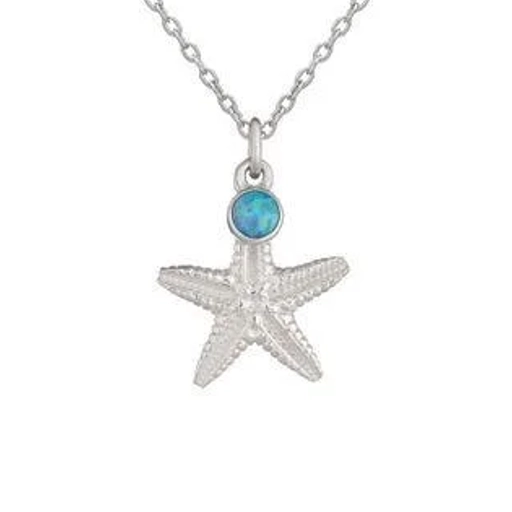 Sterling Silver Necklace - Starfish with Blue Ocean Opal Pendant Close Up