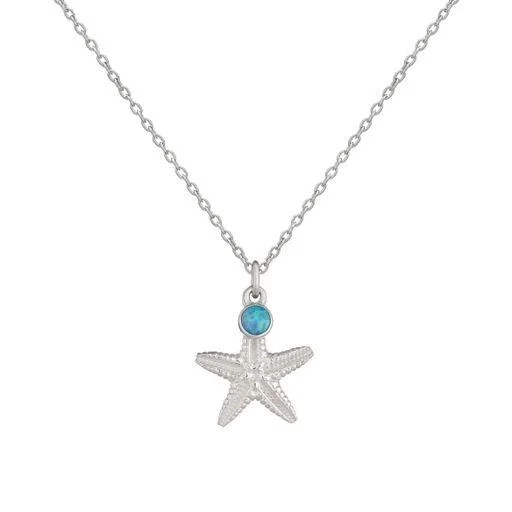 Sterling Silver Necklace - Starfish with Blue Ocean Opal Pendant