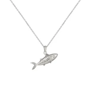 Sterling Silver Necklace - Swimming Mackerel Fish Pendant