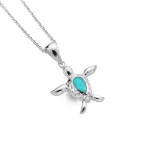Sterling Silver Necklace - Turquoise Turtle Pendant