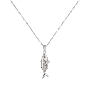 Sterling Silver Necklace - Vertical Mackerel Fish Pendant