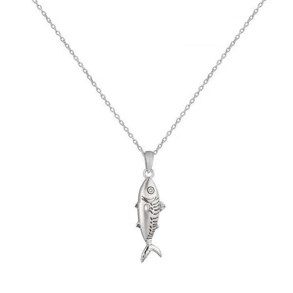 Sterling Silver Necklace - Vertical Mackerel Fish Pendant