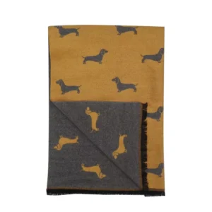 Sausage Dog Dachshund Scarf - Mustard and Grey - 22311