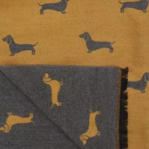 Sausage Dog Dachshund Scarf - Mustard and Grey - 22311 Close Up