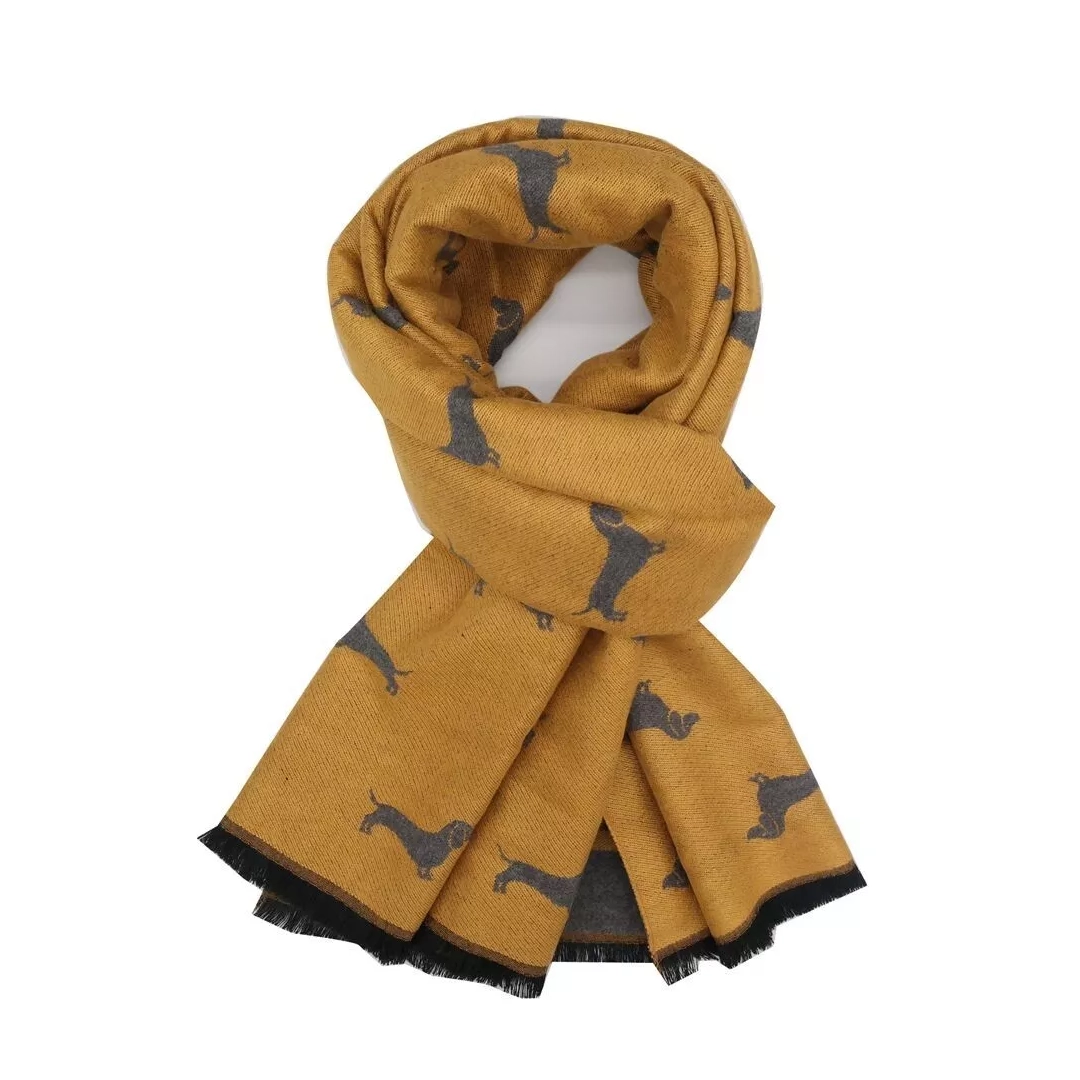 Sausage Dog Dachshund Scarf - Mustard and Grey - 22311 Lifestyle