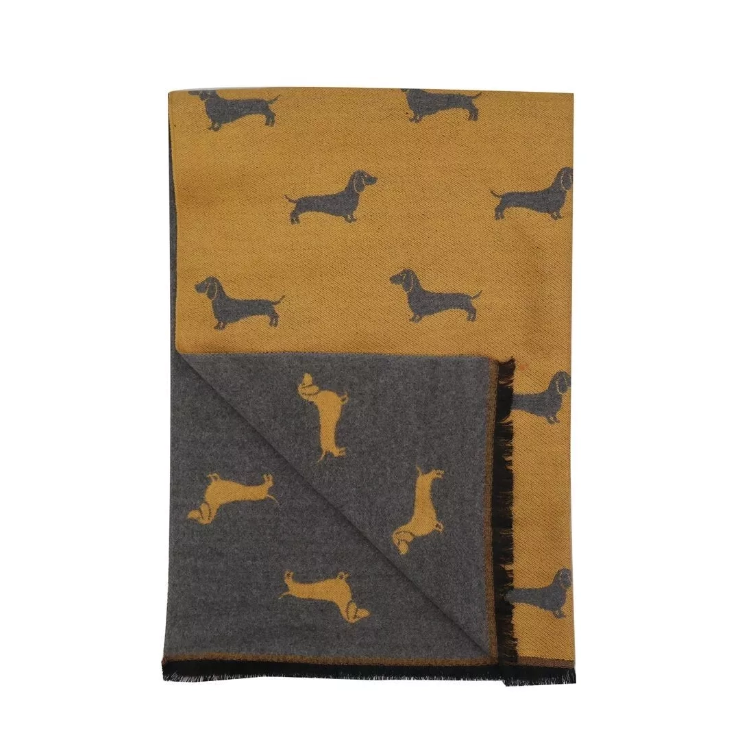 Sausage Dog Dachshund Scarf - Mustard and Grey - 22311